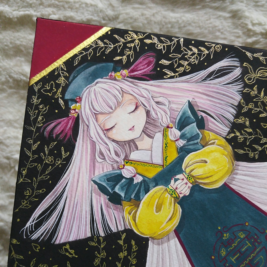 イラスト原画「ワンピースひらひら」オリジナル作品　/　アクリル　/　岬ましろ