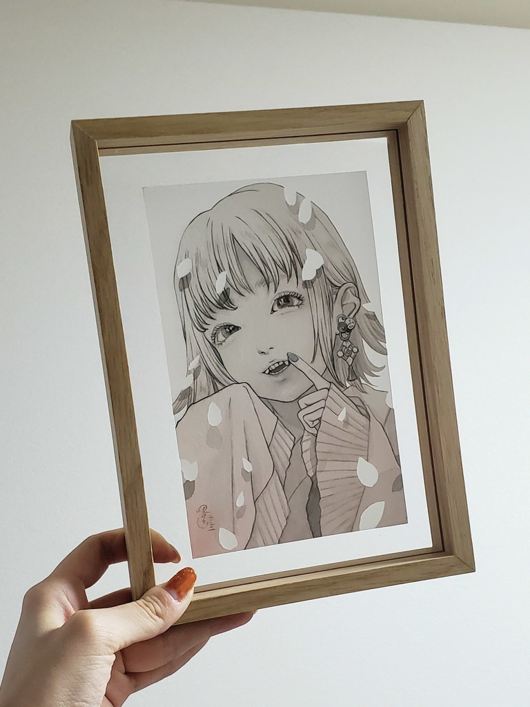 原画「やえばチラリ」/額装込み オリジナルイラスト