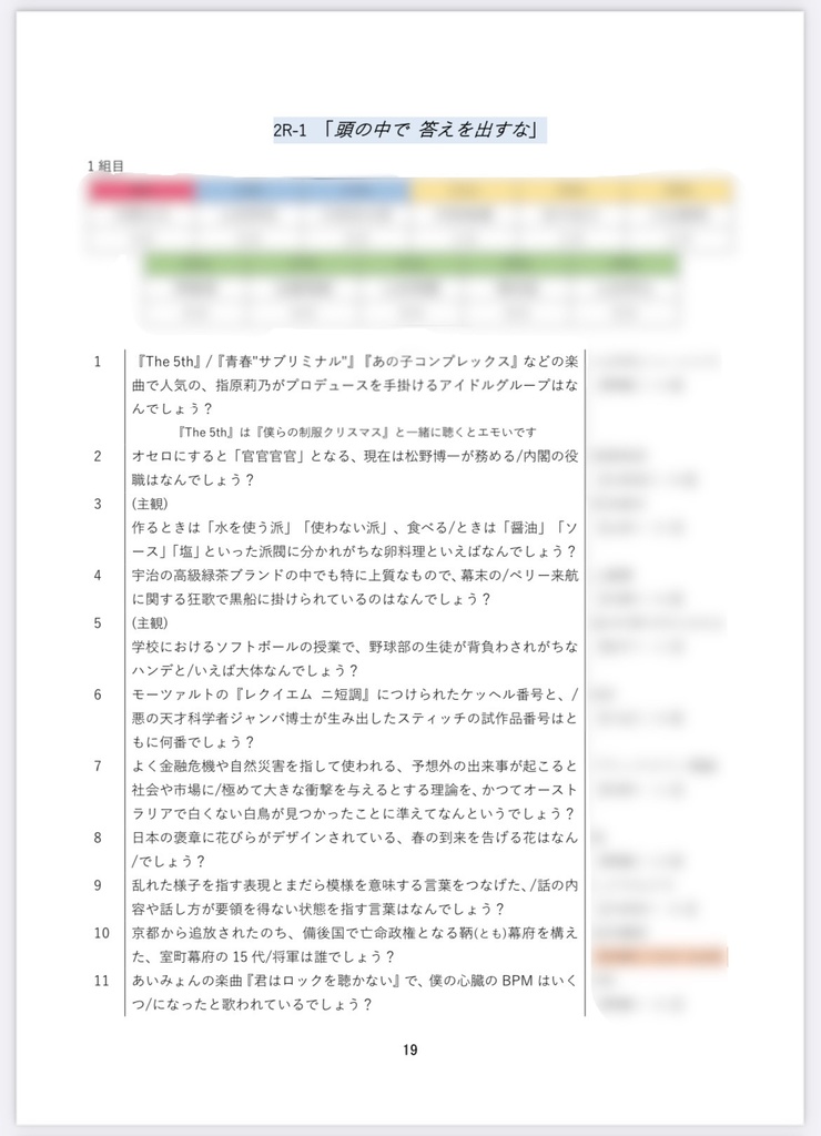 【クイズ問題集】わカップ5th 記録集