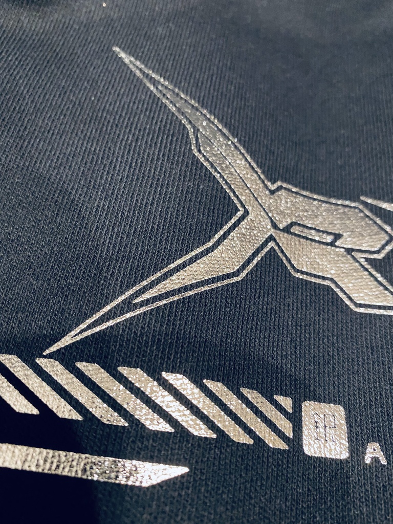 8.4oz フーデッドライトパーカー箔プリントブラック×シルバー