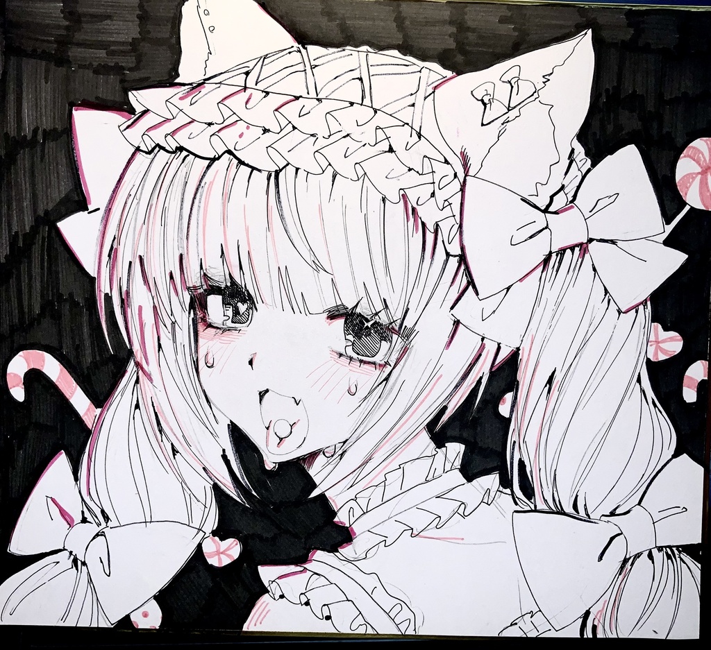 色紙原画　甘猫ぱきる