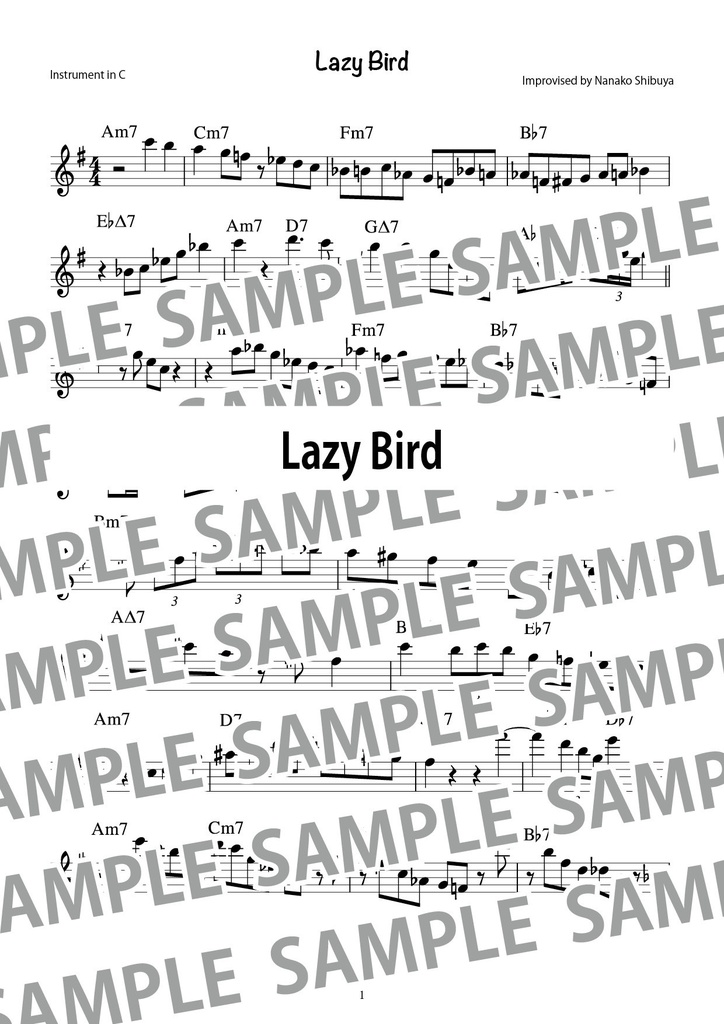 Lazy Bird レイジー・バード　アドリブソロ　コピー譜