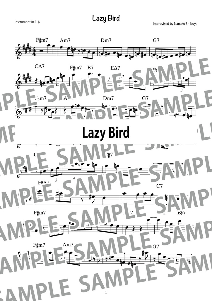 Lazy Bird レイジー・バード アドリブソロ コピー譜