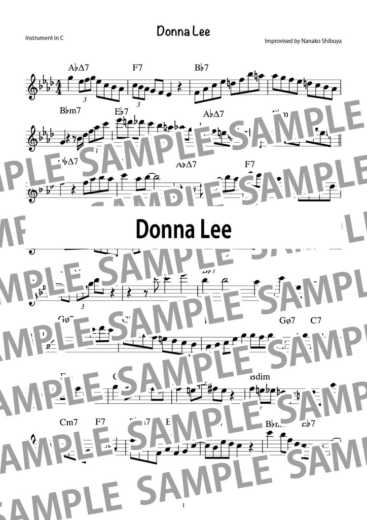 Donna Lee ドナ・リー　アドリブソロ　コピー譜