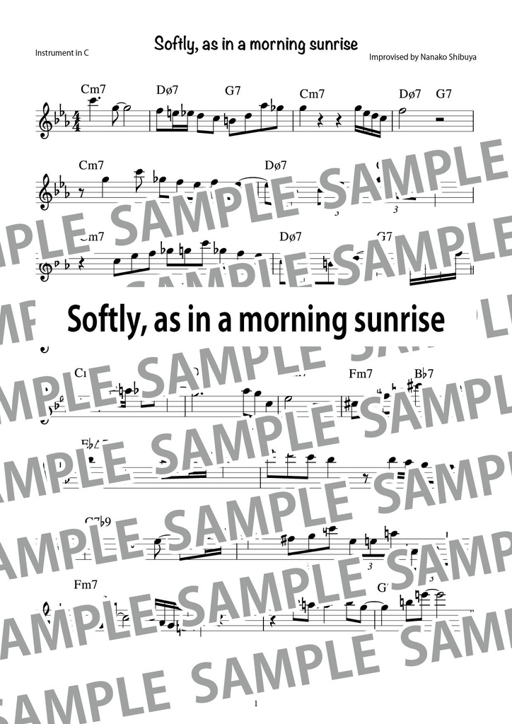 Softly, As In a Morning Sunrise 朝日のようにさわやかに　アドリブソロ　コピー譜