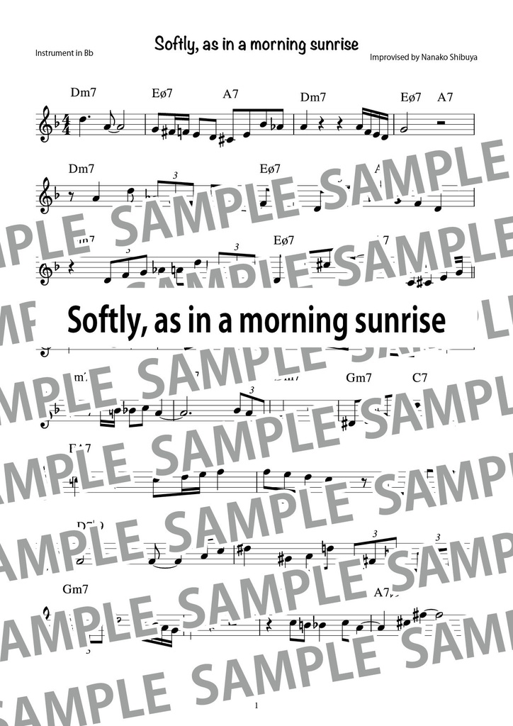 Softly, As In a Morning Sunrise 朝日のようにさわやかに アドリブソロ コピー譜