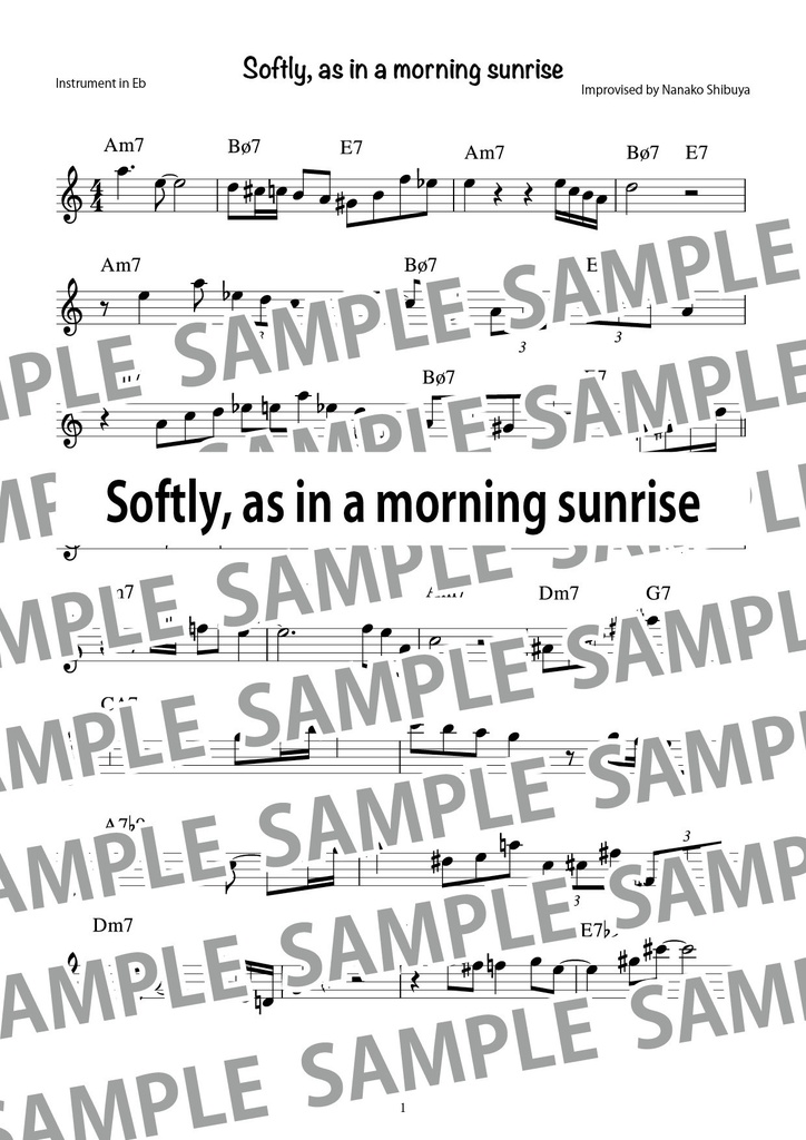 Softly, As In a Morning Sunrise 朝日のようにさわやかに アドリブソロ コピー譜