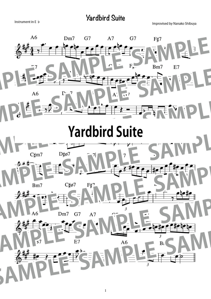 Yardbird Suite(2018年の演奏版)アドリブソロ コピー譜