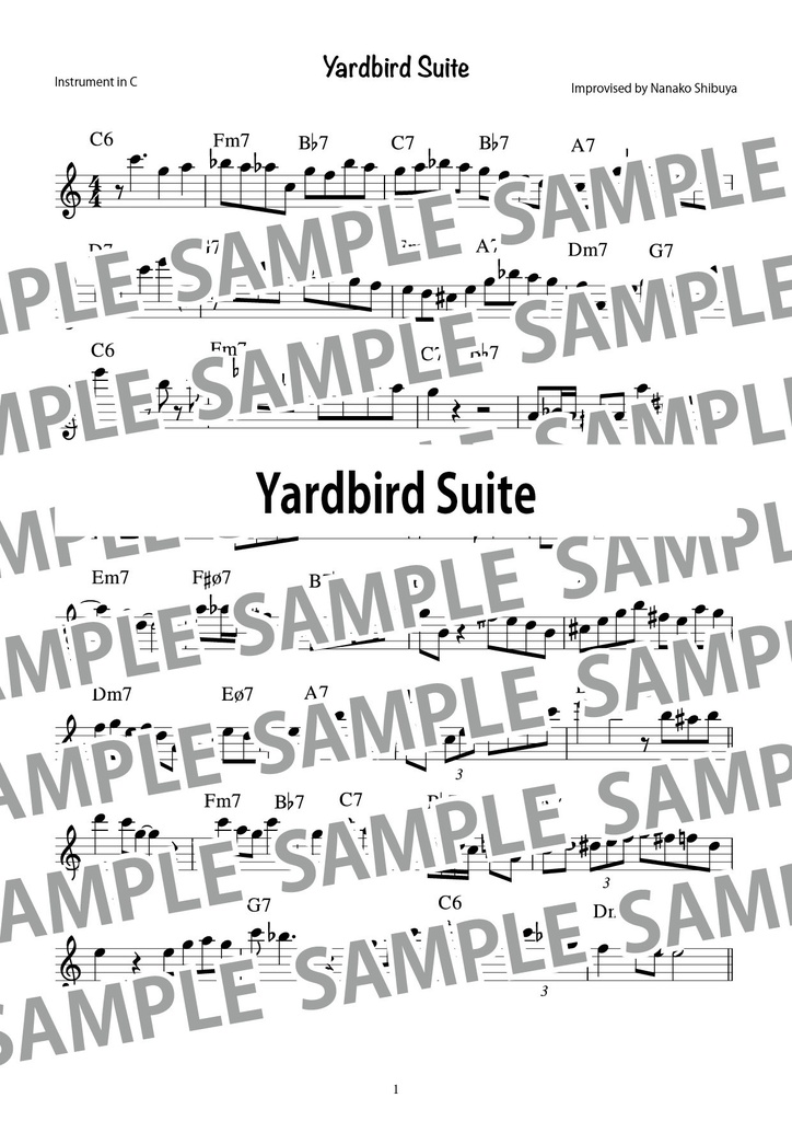 Yardbird Suite（2018年の演奏版）アドリブソロ　コピー譜