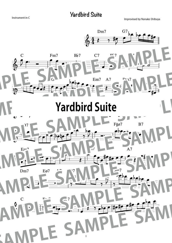 Yardbird Suite （2020年の演奏版）　アドリブソロ　コピー譜