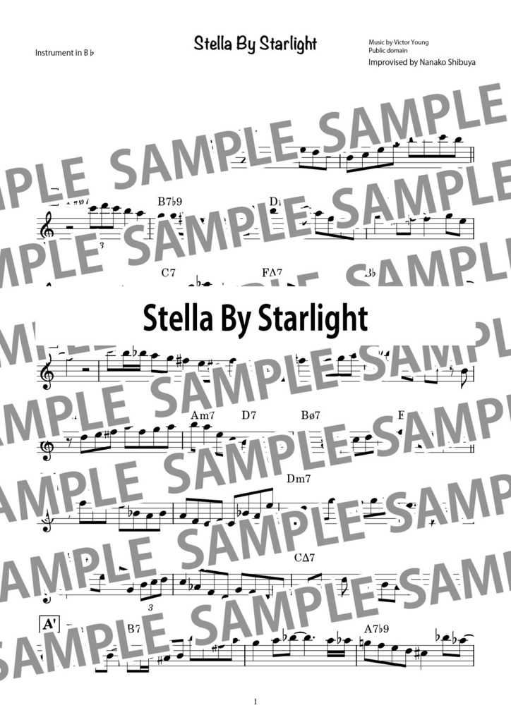 Stella By Starlight ステラ・バイ・スターライト ジャズ アドリブソロ コピー譜 Ver.2