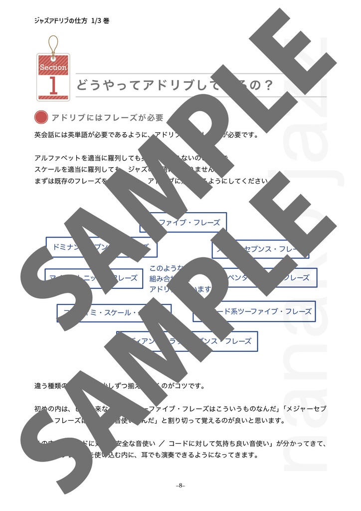 ジャズアドリブの仕方 教則本 ダウンロード版(PDF版) 低音楽器用(ヘ音記号表記)