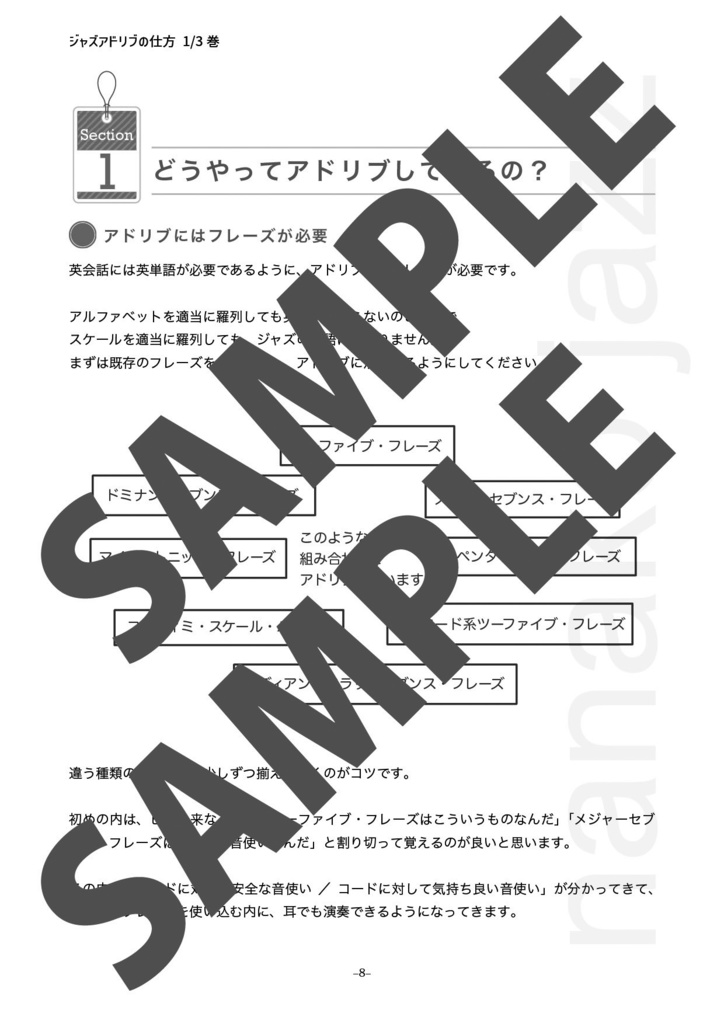 ジャズアドリブの仕方 教則本 オンデマンド印刷版 1/3巻 低音楽器用(ヘ音記号表記) 本文モノクロ