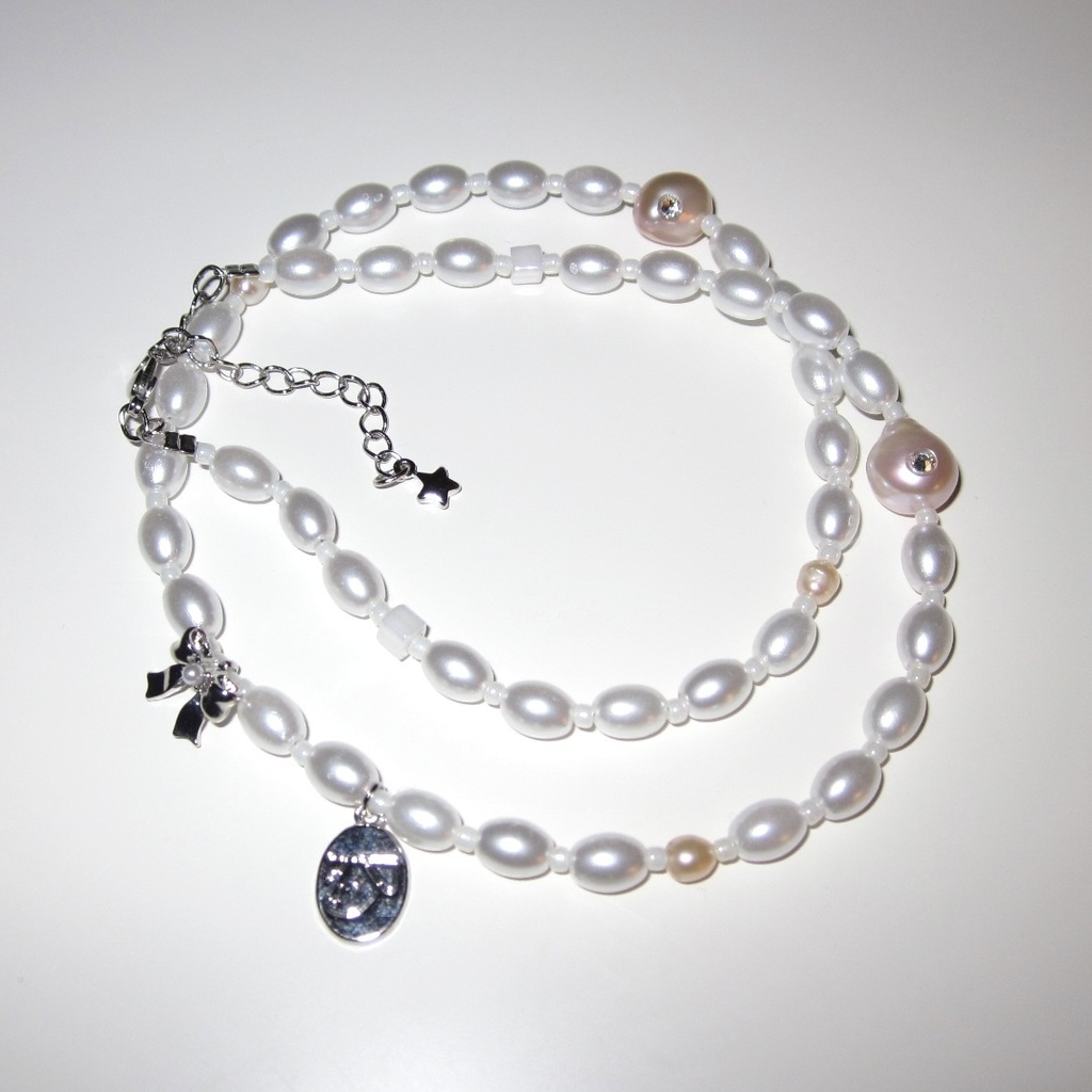 mini ribbon ＆ pearl necklace