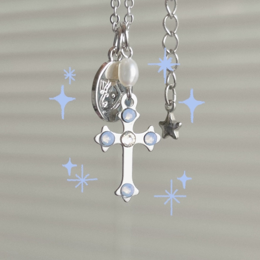 twinkle cross necklace (ice blue)
