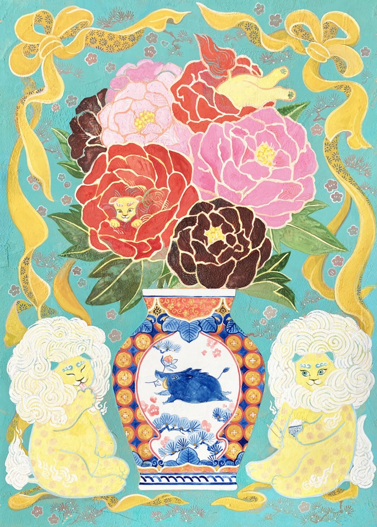 原画「唐獅子牡丹」(2024.11月個展)