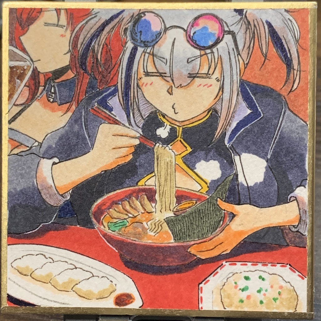 ラーメン食べるエフイーター 豆色紙7.5×7.5cm
