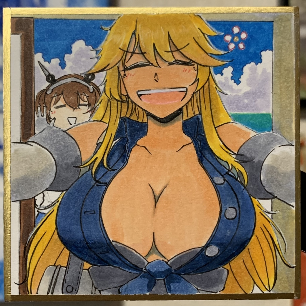 野良家に来たアイオワ 豆色紙7.5×7.5cm