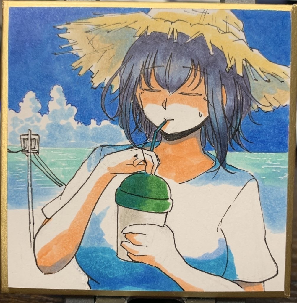 休日の高雄　夏　豆色紙7.5×7.5cm