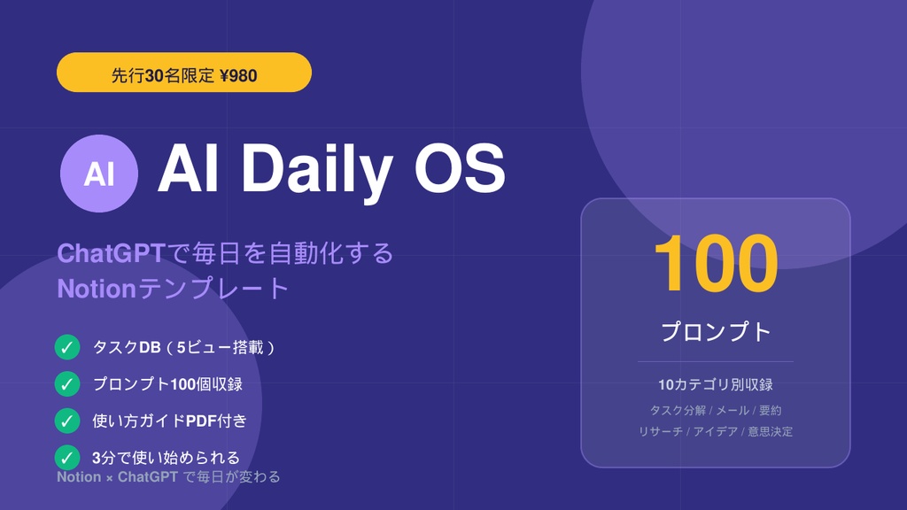 ð§ AI Daily OS â ChatGPTã§æ¯æ¥ãèªååããNotionãã³ãã¬ãŒã