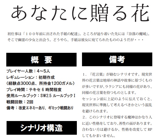 SW2.5シナリオ『あなたに贈る花』