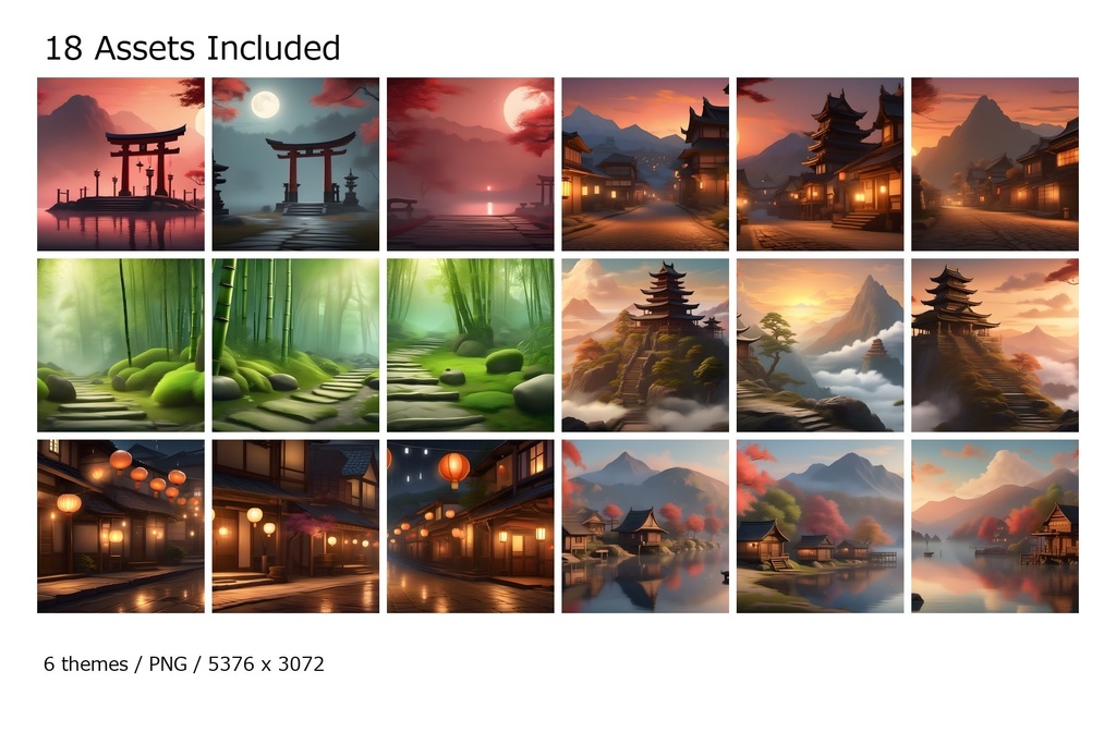 Premium Japanese Fantasy Game Background Pack Vol.1|商用利用OK・高解像度和風ファンタジー背景18枚