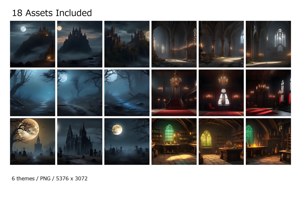 Premium Dark Fantasy Gothic Game Background Pack Vol.1|商用利用OK・高解像度ゴシック背景18枚