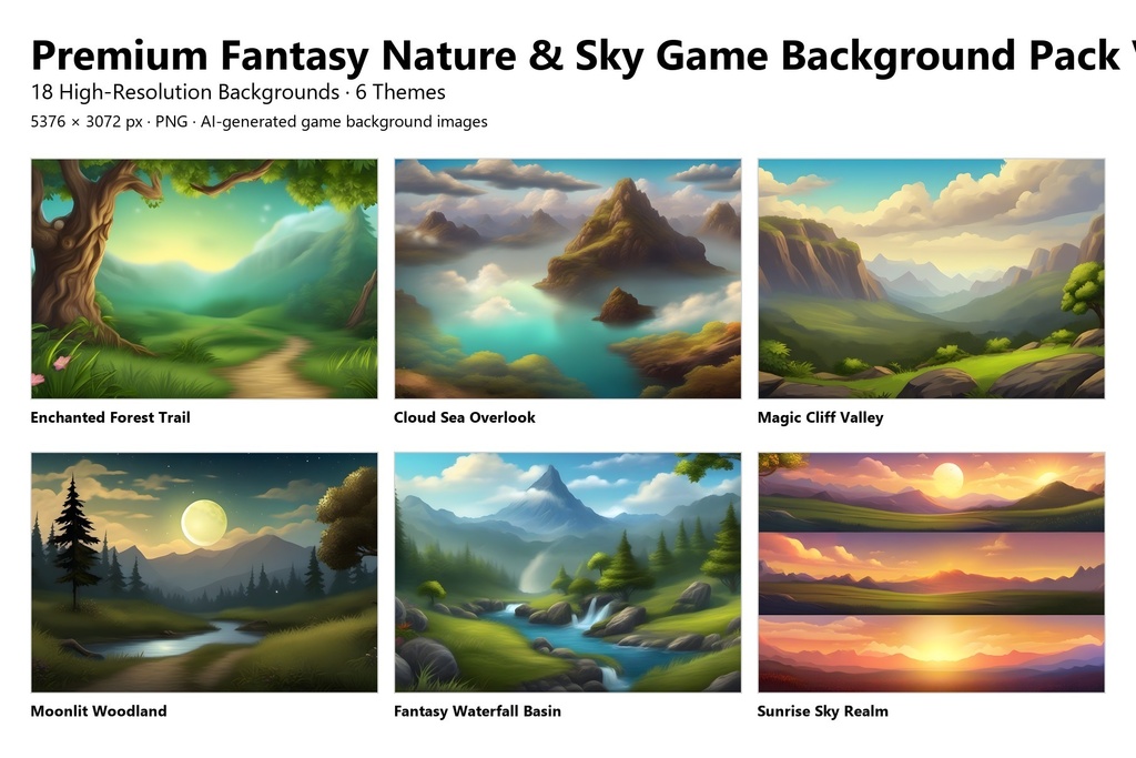 Premium Fantasy Nature & Sky Game Background Pack Vol.1