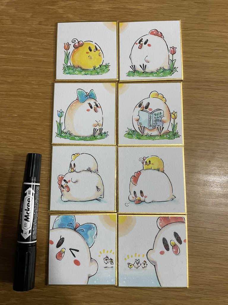 毎日しあわせ満足にわとり豆色紙