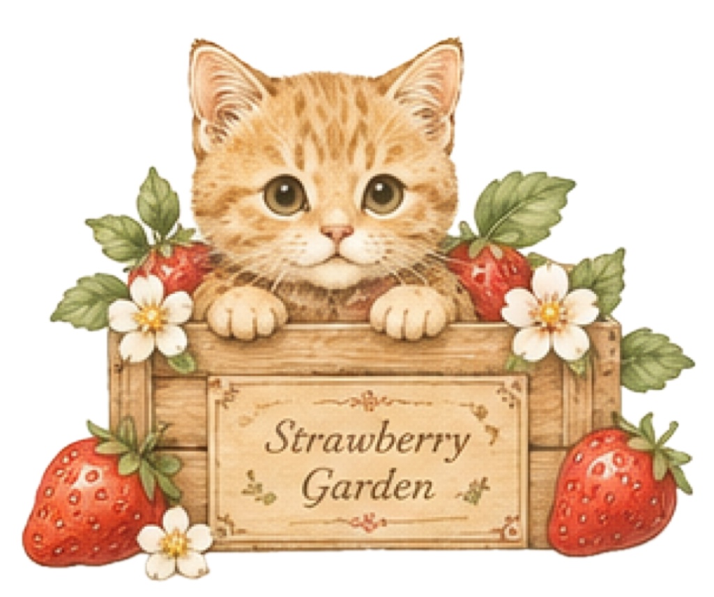 Strawberry Garden Collection Vol.1 茶トラ猫といちごのコラージュ素材シート