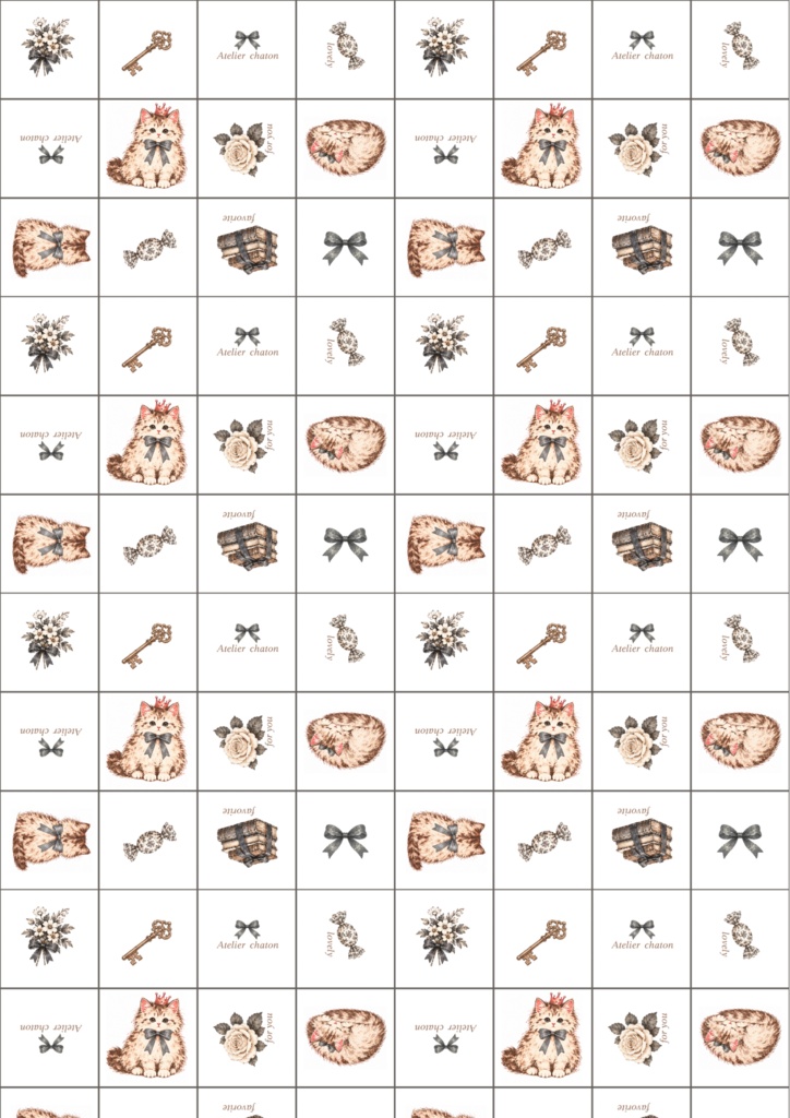 Antique Chaton Grid|猫とリボンのデザインペーパー