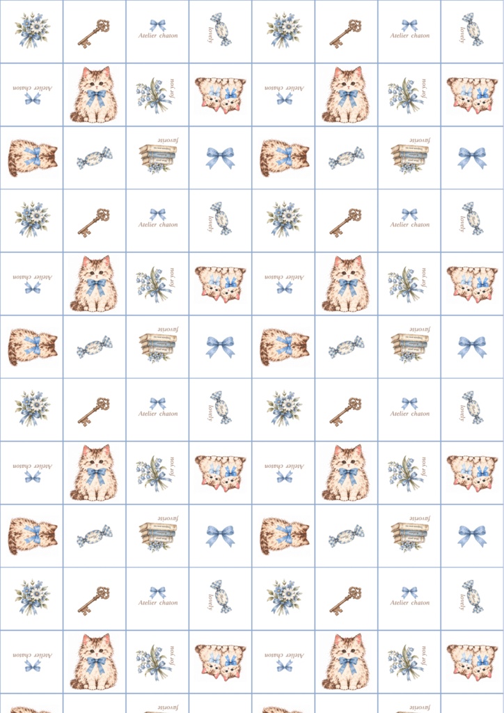 Antique Chaton Grid|猫とリボンのデザインペーパー