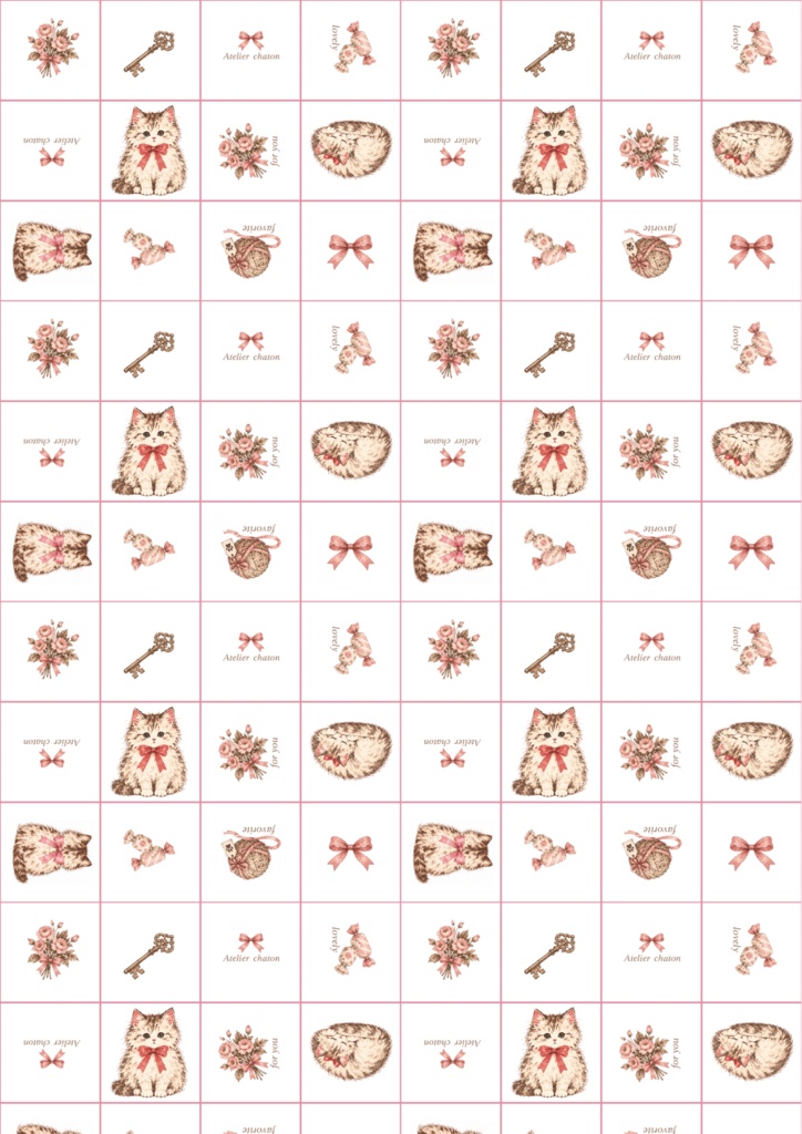Antique Chaton Grid|猫とリボンのデザインペーパー