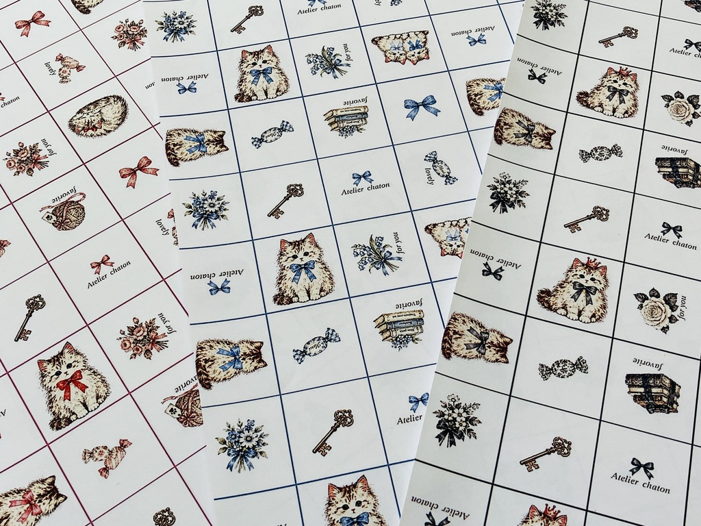 Antique Chaton Grid|猫とリボンのデザインペーパー