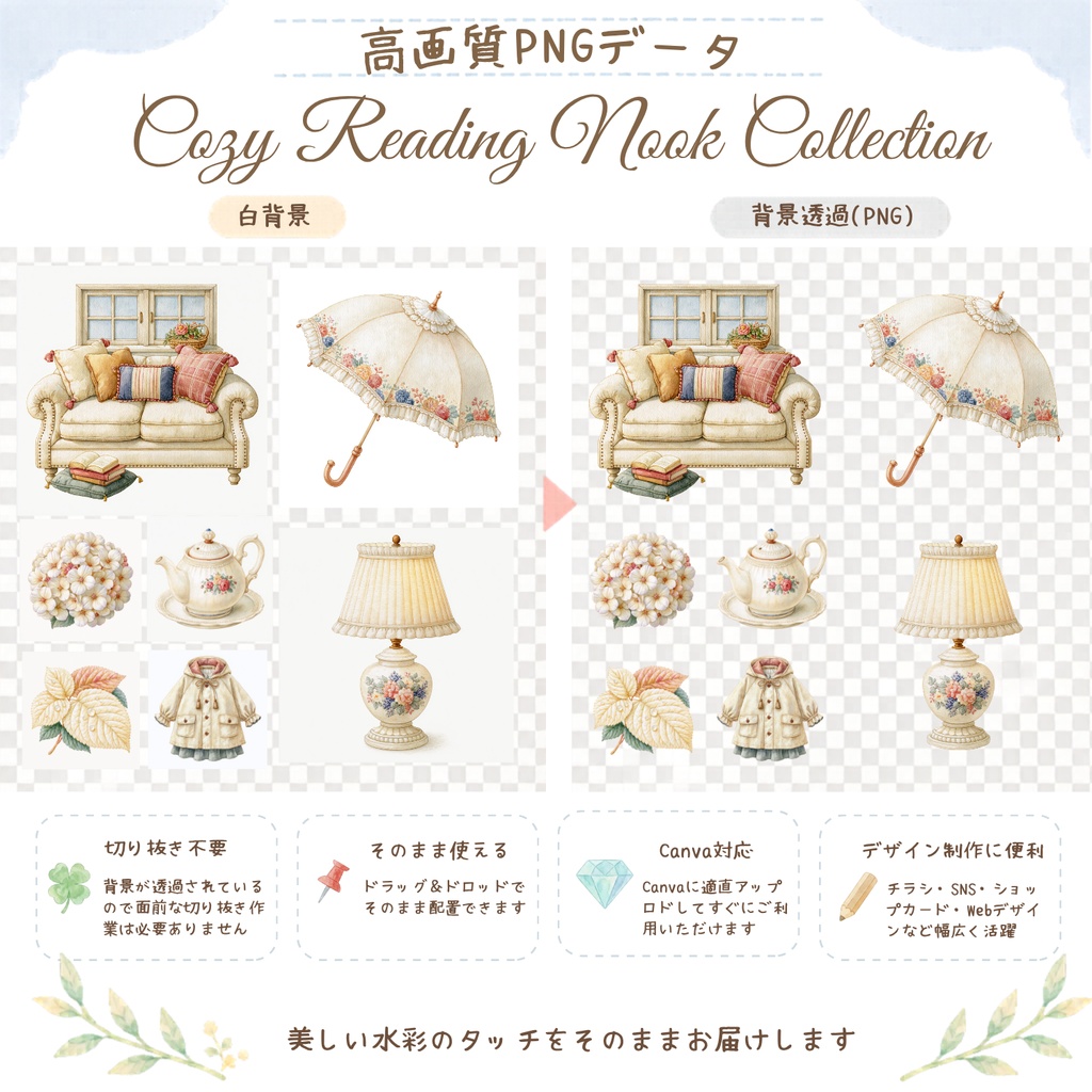 Cozy Rainy Day Watercolor Clipart Bundle | Cute Weather PNG Elements