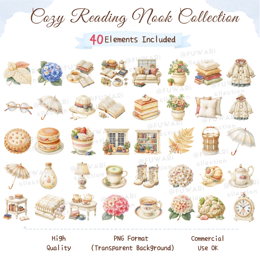 Cozy Rainy Day Watercolor Clipart Bundle | Cute Weather PNG Elements