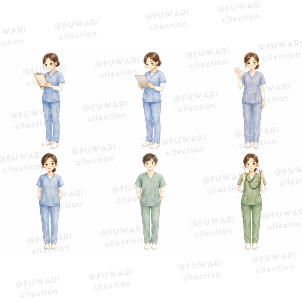 Gentle Nurse Days|看護師・医療 水彩クリップアート 30点セット