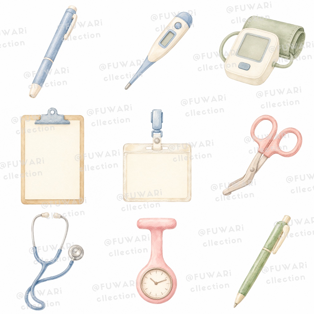 Gentle Nurse Days|看護師・医療 水彩クリップアート 30点セット