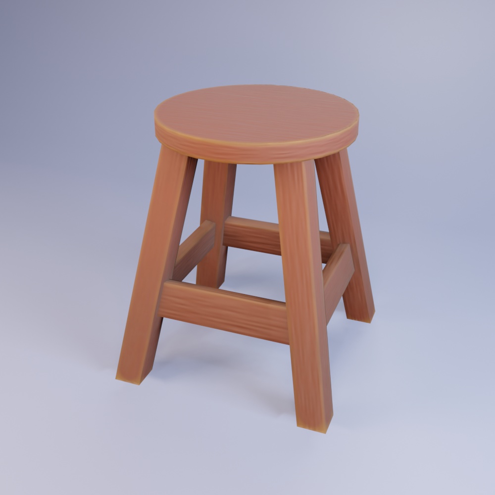 【VRChat・ゲーム制作など】屋台にありそうな木製の椅子 アニメ調 3Dモデル