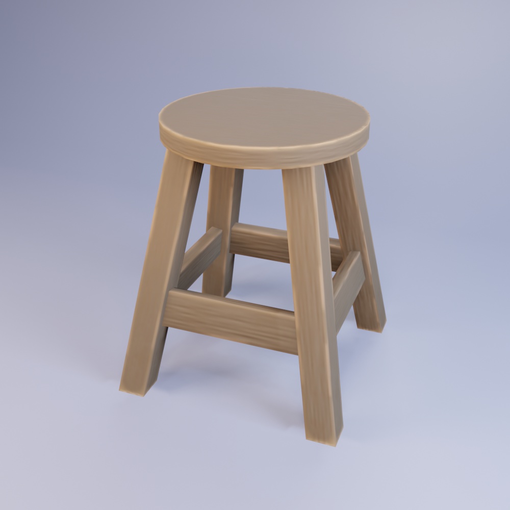 【VRChat・ゲーム制作など】屋台にありそうな木製の椅子 アニメ調 3Dモデル