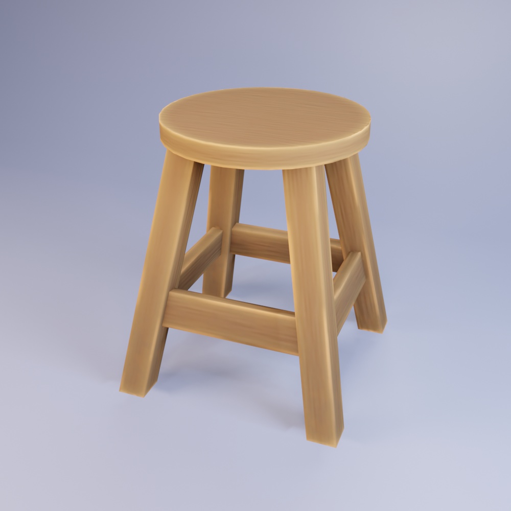 【VRChat・ゲーム制作など】屋台にありそうな木製の椅子 アニメ調 3Dモデル