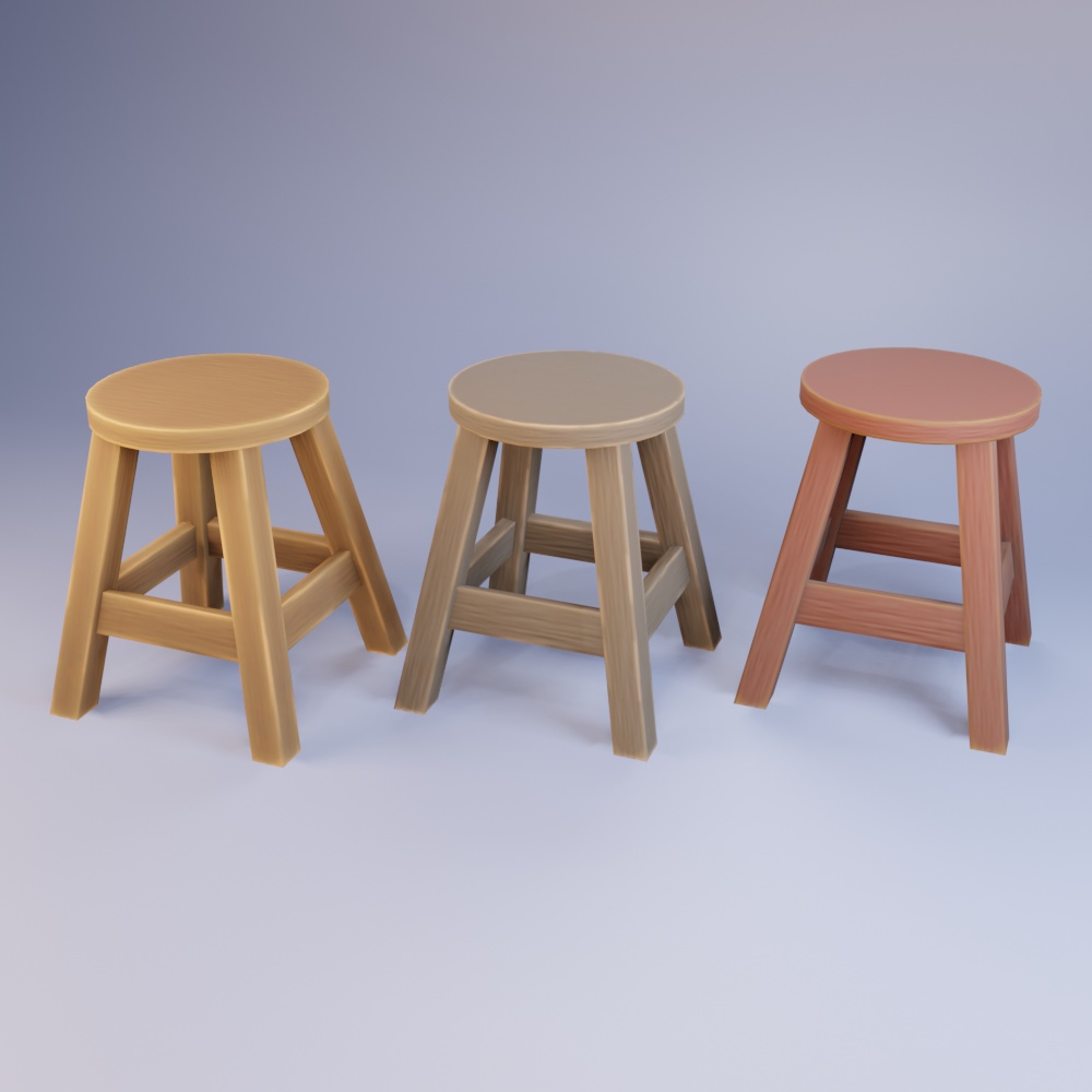 【VRChat・ゲーム制作など】屋台にありそうな木製の椅子 アニメ調 3Dモデル