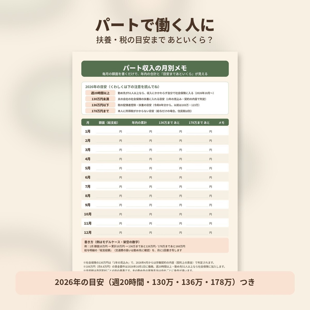 月1回15分のお金の整理セット|3分類シート・年間特別支出表・パート収入メモ(PDF+Excel+スプレッドシート)