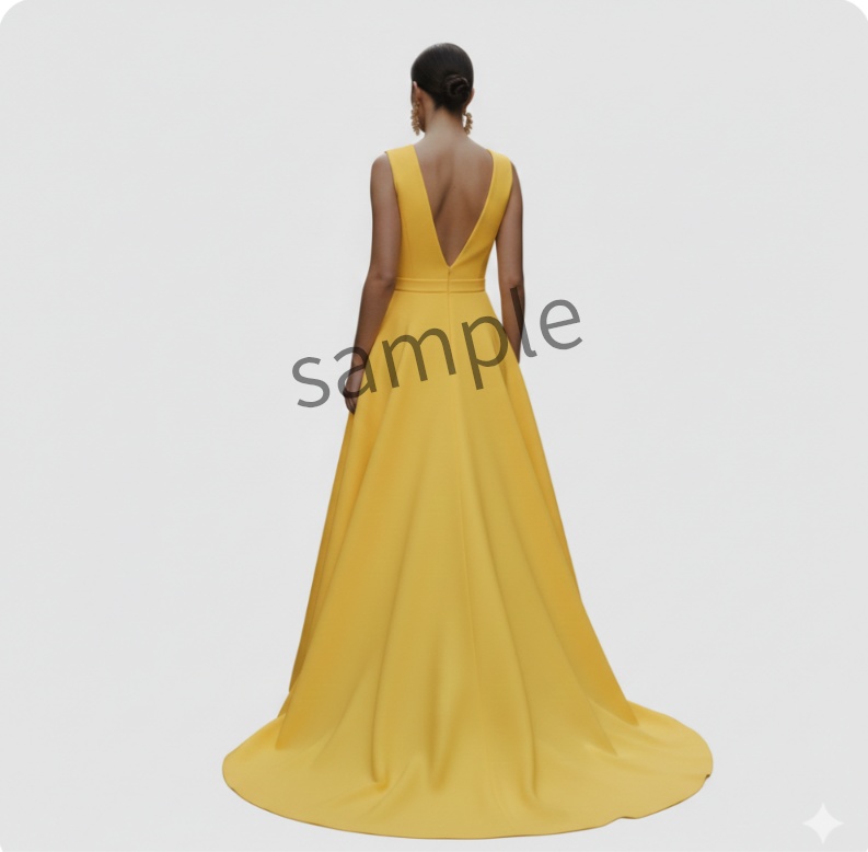 【AI生成】Vネック イエローロングドレス【AI-generatad】V-Neck Yellow Gown
