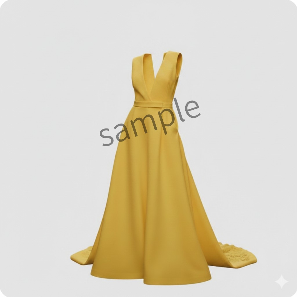 【AI生成】Vネック イエローロングドレス【AI-generatad】V-Neck Yellow Gown