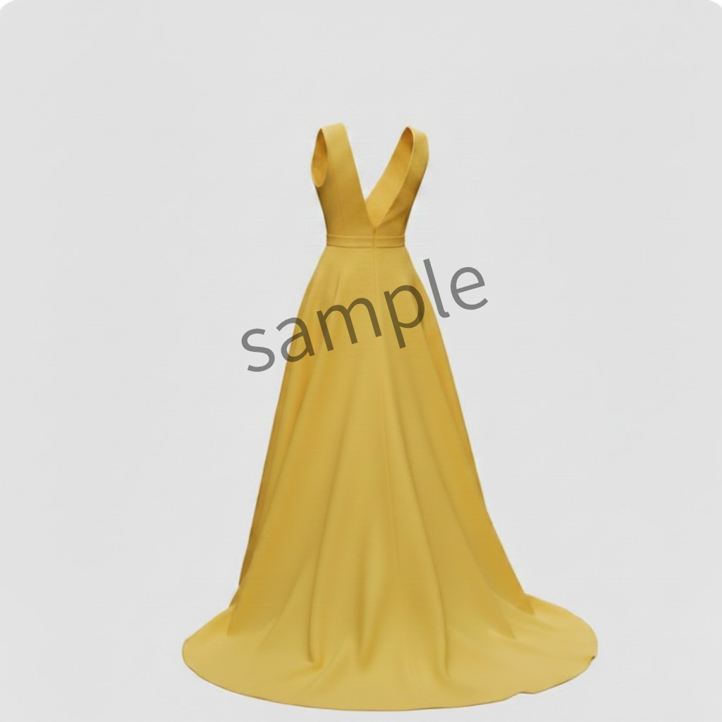 【AI生成】Vネック イエローロングドレス【AI-generatad】V-Neck Yellow Gown