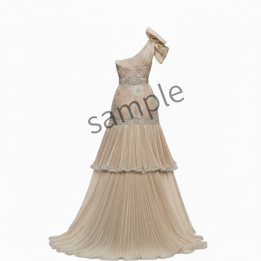 【AI生成】リボンと刺繍のティアードドレス【AI-generated】Tiered Dress with Bow and Embroidery