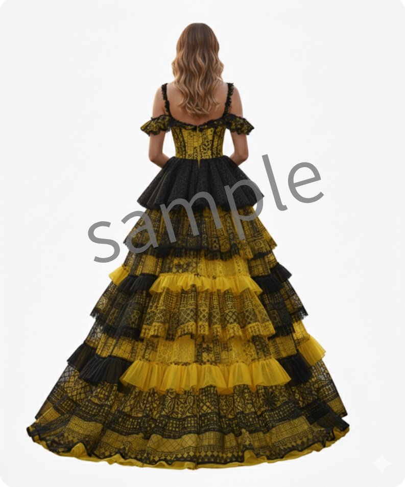 【AI生成】Black&Yellowレースドレス【AI-granted】Back&Yellow lace gown