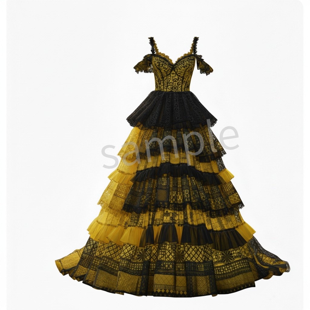【AI生成】Black&Yellowレースドレス【AI-granted】Back&Yellow lace gown