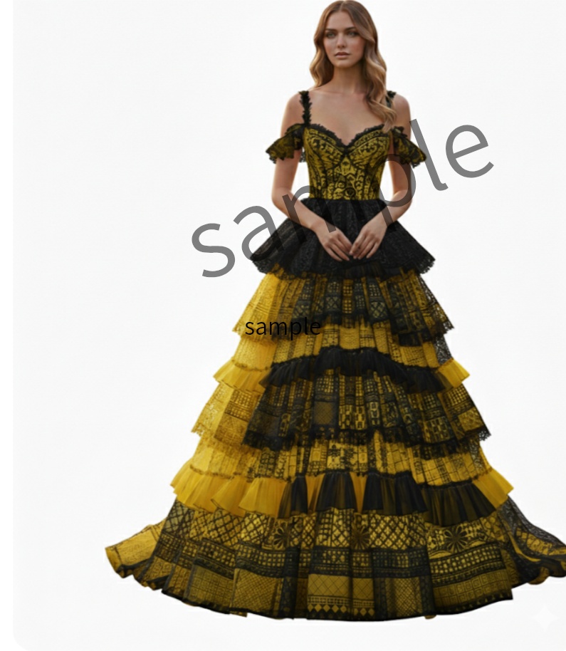 【AI生成】Black&Yellowレースドレス【AI-granted】Back&Yellow lace gown